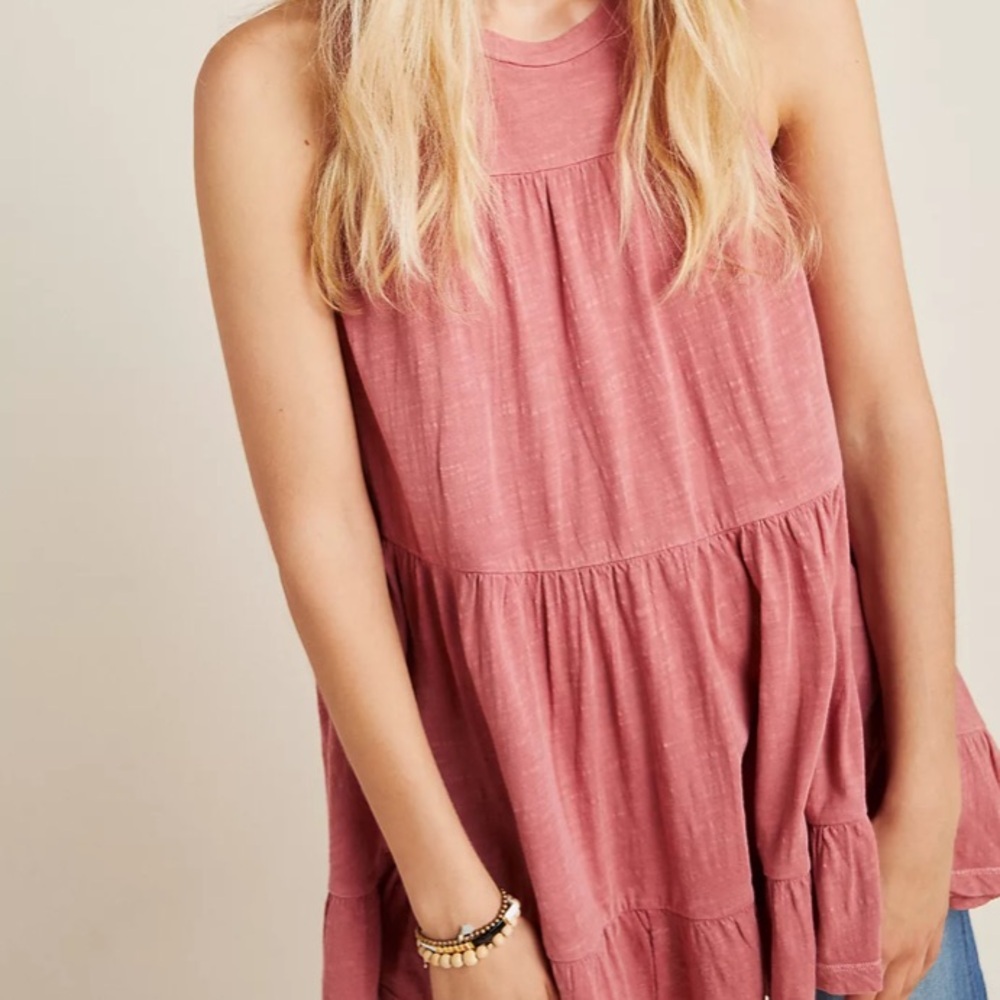 Anthropologie Dusty Rose Tiered Sleeveless Tunic